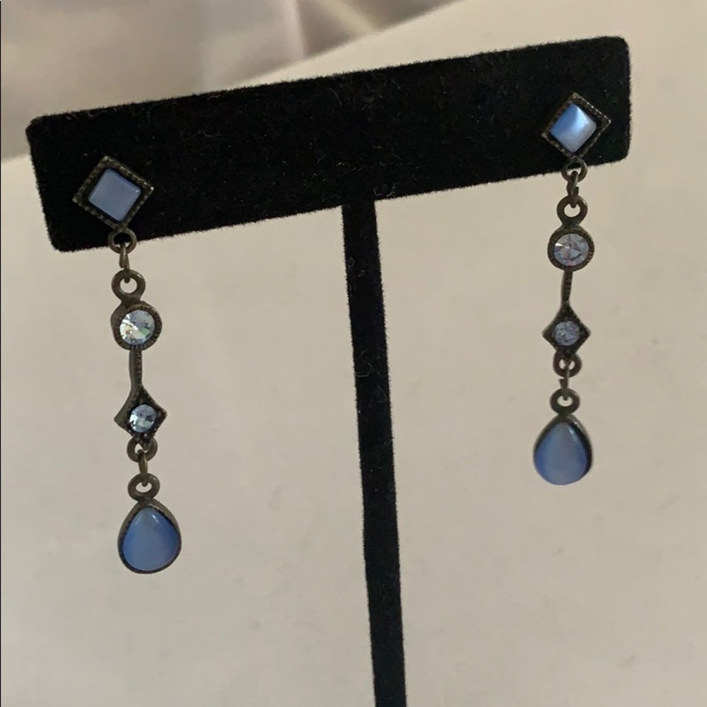 Blue/Clear Crystal Cats Eye Drop Earrings